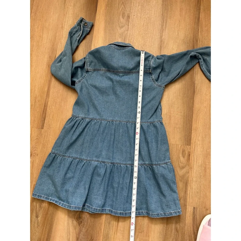Free People nicole‎ Denim Tiered Babydoll Mini Dress chambray Blue S Boho preppy